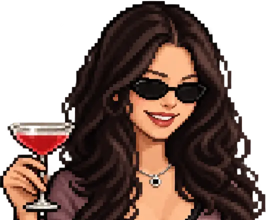 Pixel-art portrait of Yixuan wearing sunglasses and holding a cocktail