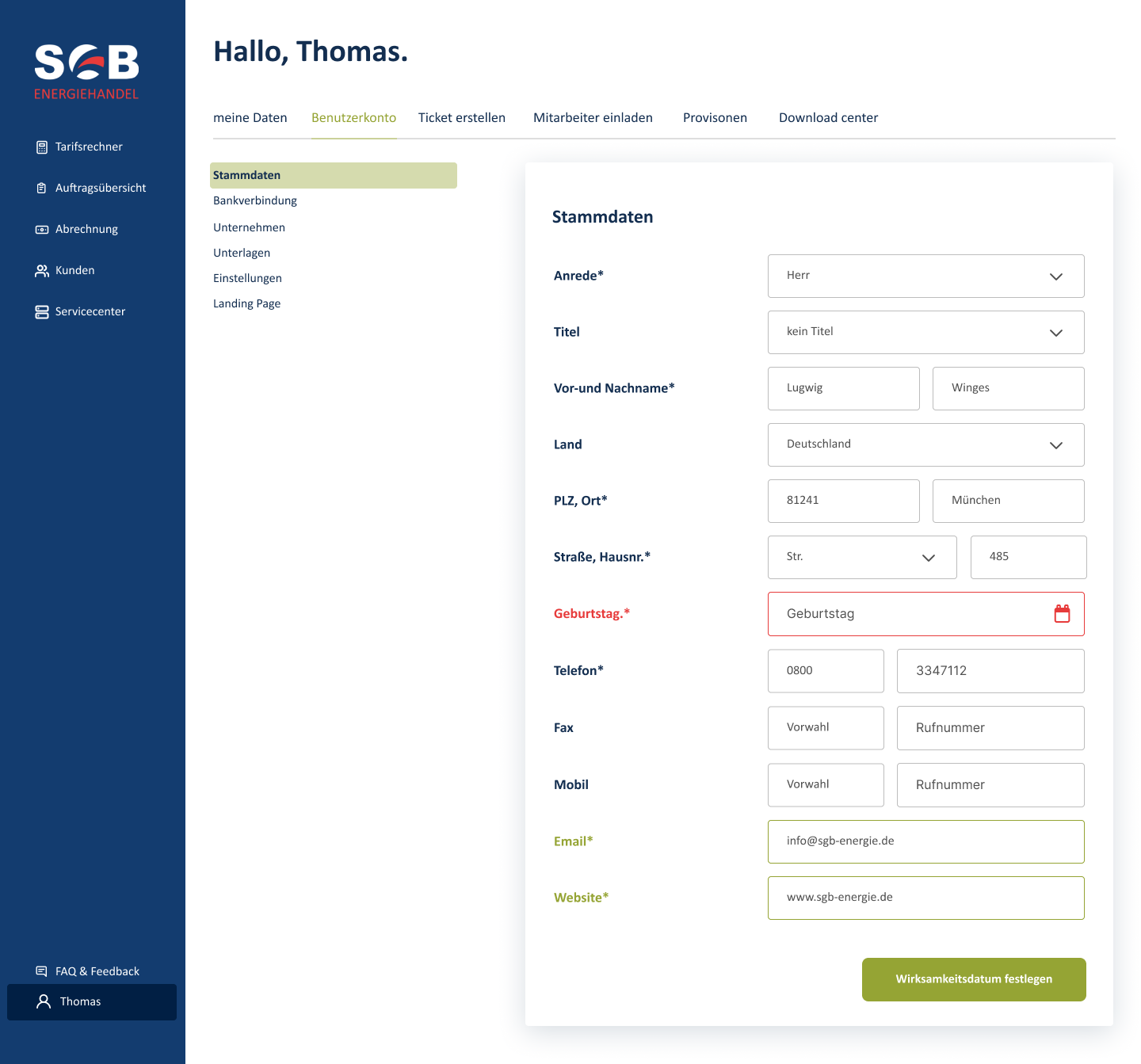 Redesigned account navigation with a persistent left sidebar and account tabs